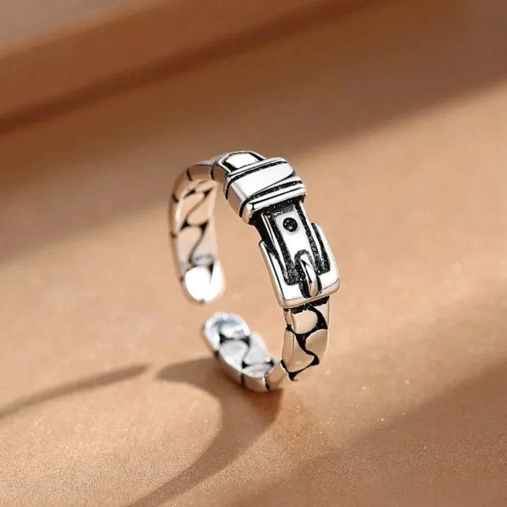 Minimalist 925 Sterling Silver Belt Buckle Ring Dainty Vintage Silver Ring - Picture 3 of 5